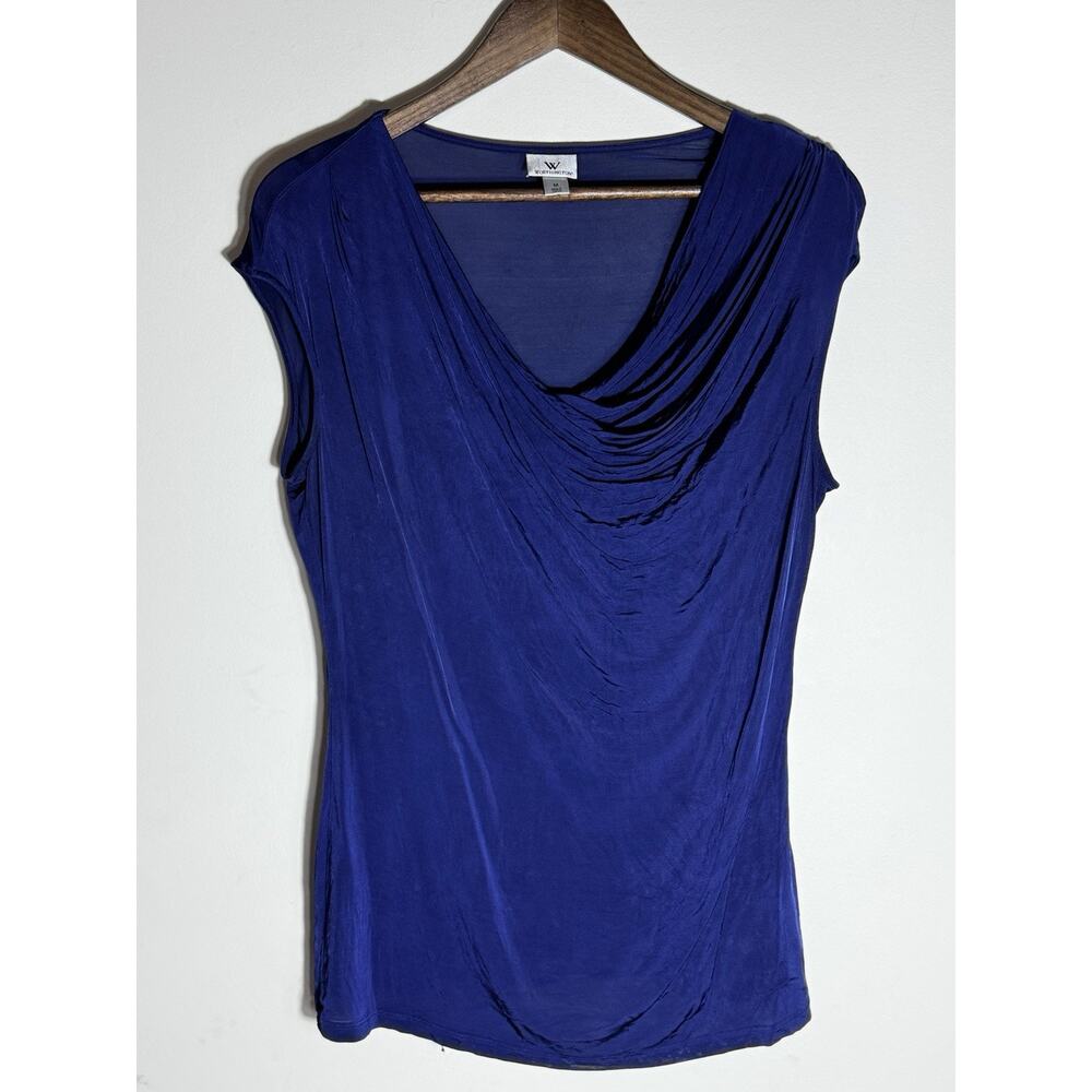 Worthington Women’s Sleeveless Top Blouse Shirt Draped Neck Blue Size Med